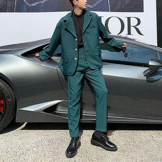 Set: Stitch Single Breasted Blazer + Straight Leg Pants