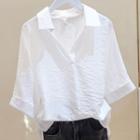 Short Sleeve V Neck Pullover Blouse