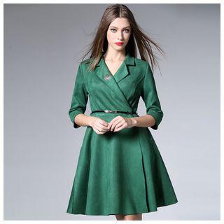 3/4-sleeve Tie Waist A-line Dress