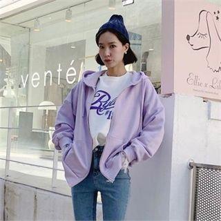 Kangaroo-pocket Colored Zip-up Hoodie