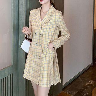 Double-breasted Plaid Mini A-line Coat Dress