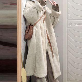 Contrast Hooded V-neck Fleece Coat