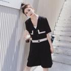 V-neck Short-sleeve Color Panel Romper