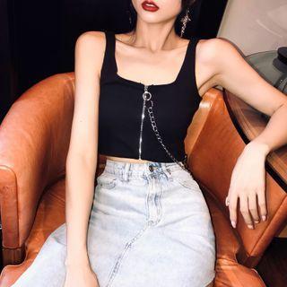 Chain Zip Cropped Tank Top
