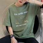 Coupled Matching Elbow-sleeve Printed T-shirt