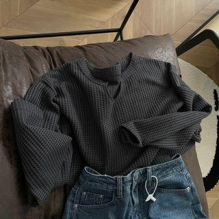 Long Sleeve Waffle T-shirt Dark Gray - One Size