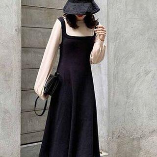 Color-block Mock-neck Long-sleeve Dress As Figure - One Size
