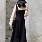 Color-block Mock-neck Long-sleeve Dress As Figure - One Size