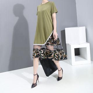 Sheer Panel Short-sleeve T-shirt Dress