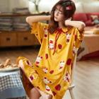 Mouse Print Collared Elbow-sleeve Sleep Dress