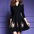 Embroidered 3/4 Sleeve A-line Dress
