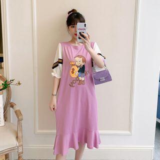 Elbow-sleeve Midi Mermaid T-shirt Dress