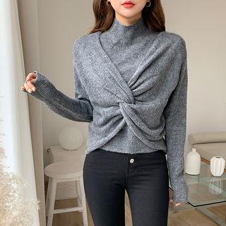 Set: Mock-neck Sleeveless Top + Twist-front Knit Top