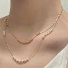 Faux Pearl Layered Necklace Gold & White - One Size