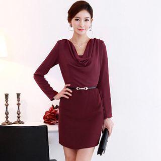 Long-sleeve Cowl Neck Sheath Dress