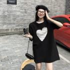 Round-neck Printed Oversized T-shirt / Round-neck Heart Cutout Oversized Top