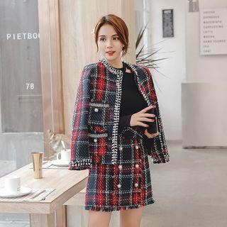 Set: Plaid Tweed Jacket + A-line Skirt