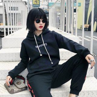 Fleece-lined Letter Embroidered Hooded Sweatshirt