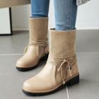 Faux Leather Paneled Low-heel Short Boots