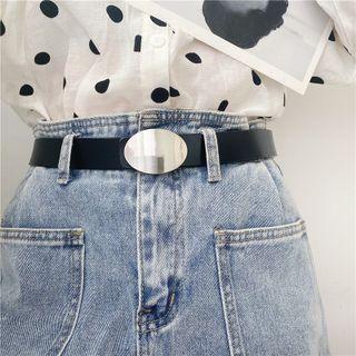 Oval Alloy Buckled Genuine Leather Belt