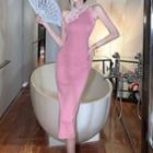 Sleeveless Knit Midi Bodycon Dress Pink - One Size