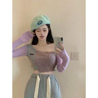 Long-sleeve Knit Top Pink & Gray - One Size