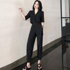 Set: Short-sleeve Shirt + Crop Straight Fit Pants