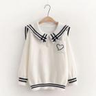 Heart Embroidered Sailor-collar Sweater