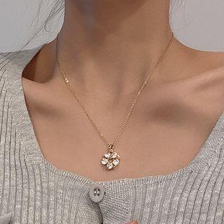 Flower Rhinestone Pendant Stainless Steel Necklace X392 - Gold - One Size