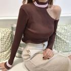 Long-sleeve Cut-out Knit Top Black - One Size