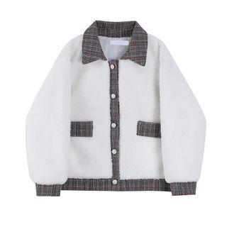 Lapel Fleece Panel Plaid Jacket
