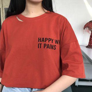 Elbow-sleeve Cutout Letting T-shirt