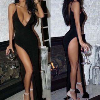 Deep-v Slit Bodycon Maxi Dress