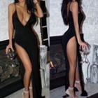 Deep-v Slit Bodycon Maxi Dress