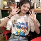 Puff-sleeve Lettering Printed T-shirt