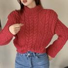 Mock-neck Cable Knit Top Rose Pink - One Size
