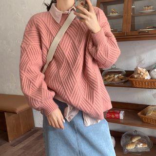 Argyle Patterned Pullover Pink - One Size