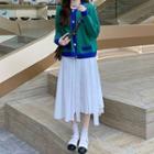 Color Block Cardigan / Asymmetrical Semi Skirt