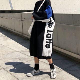 Color Block Lettering Midi Pullover Dress