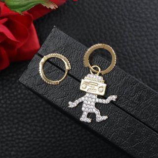 Non-matching Robot Rhinestone Earring