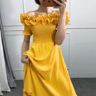 Ruffle Off-shoulder A-line Midi Dress Yellow - One Size