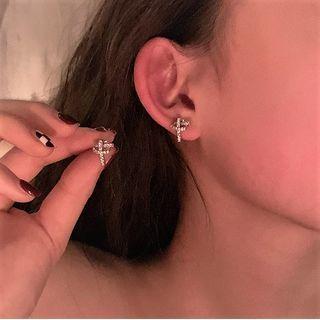 Rhinestone Knot Stud Earring 1 Pair - Silver - One Size