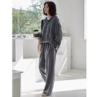 Set: Button Hoodie + Sweatpants Dark Gray - One Size
