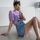 Puff-shoulder Letter Print T-shirt