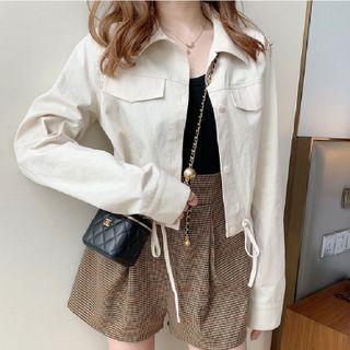 Plain Loose Fit Drawstring Cropped Jacket