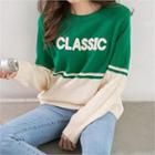 Crew-neck Two-tone Lettering Sweater