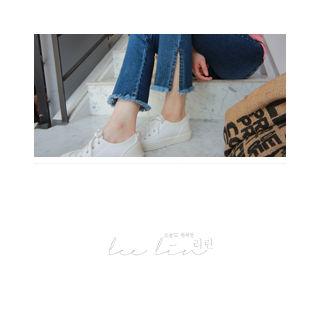 Frayed-hem Slit-side Jeans