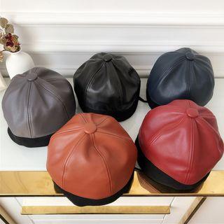 Faux Leather Brimless Hat