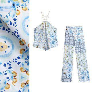 Chain Detail Halter Print Camisole / Pants / Set