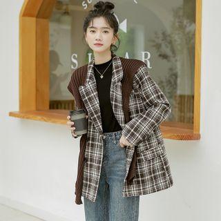 Plaid Shirt / Rib Knit Shawl